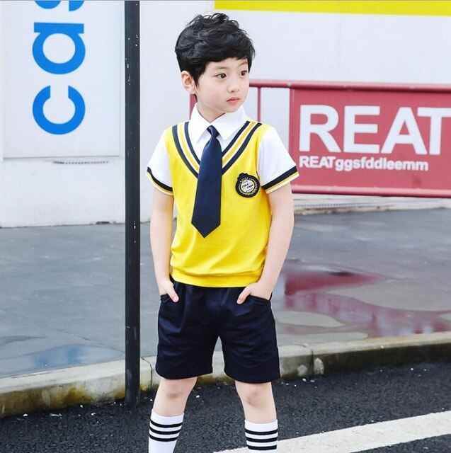 Colors Children Cotton Korean Japanese Student School Uniforms Girls Boys Kid Collar Shirt Top Pleated Skirt Shorts Tie Outfits
