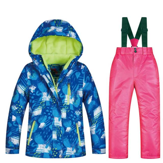 New Boy Or Girl Children's Snow Suit Snowboarding Sets Waterproof Outdoor Sports Wear Ski Coat and Strap Snow Pant Kids Costume