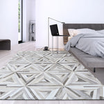 Nordi style luxury cowhide seamed patchwork rug natural cow skin gray triangles carpet for living room bedroom decoration mat