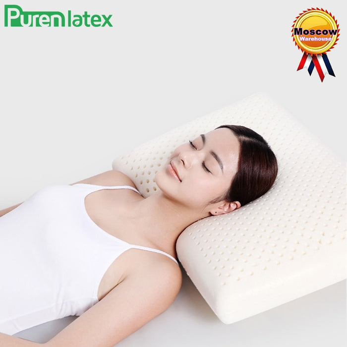 PurenLatex 60x40x11 Thailand Natural Latex Orthopedic Massage Pillow Neck Cervical Spine Protected Remedial Big Vertebrae Pillow