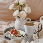 Set 2 Pack Round Rattan Wicker Tray with Mother of Pearl Inlay Wooden Base and Insert Handle for Home Decor and Display