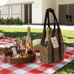 Set 2 Pack Round Rattan Wicker Tray with Mother of Pearl Inlay Wooden Base and Insert Handle for Home Decor and Display
