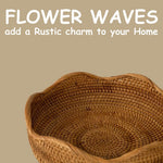 Rattan Wicker Woven Display Bowl for Fruit, Food, Bread Serving Basket | Rustic Circular Straw Tray Basket Storage Decorative (Flower Shape)