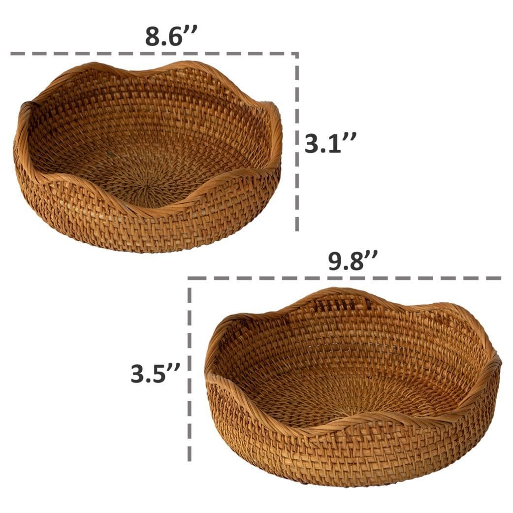 Rattan Wicker Woven Display Bowl for Fruit, Food, Bread Serving Basket | Rustic Circular Straw Tray Basket Storage Decorative (Flower Shape)