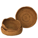 Rattan Wicker Woven Display Bowl for Fruit, Food, Bread Serving Basket | Rustic Circular Straw Tray Basket Storage Decorative (Flower Shape)