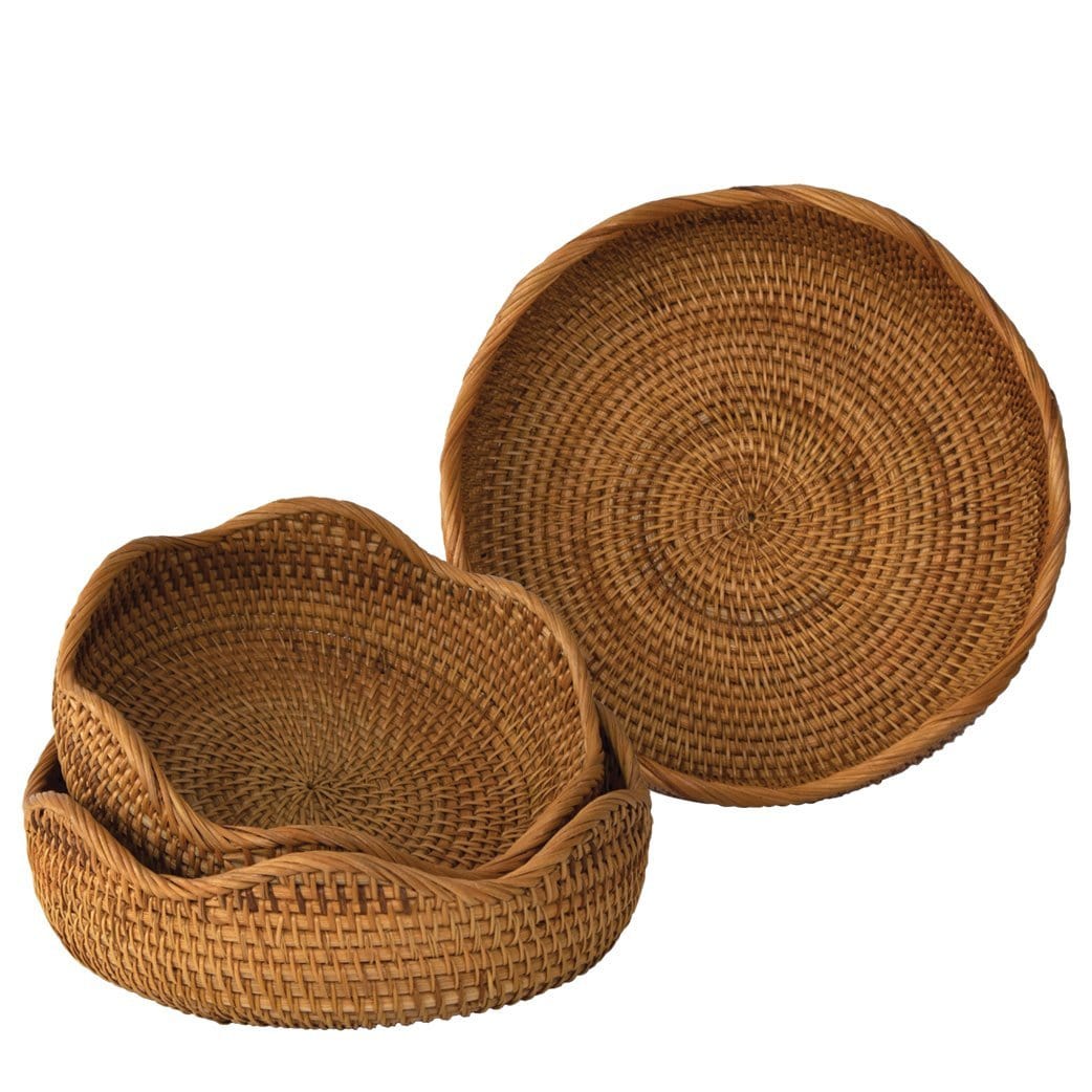 Rattan Wicker Woven Display Bowl for Fruit, Food, Bread Serving Basket | Rustic Circular Straw Tray Basket Storage Decorative (Flower Shape)