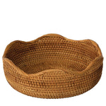 Rattan Wicker Woven Display Bowl for Fruit, Food, Bread Serving Basket | Rustic Circular Straw Tray Basket Storage Decorative (Flower Shape)