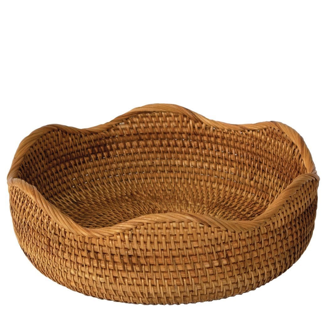 Rattan Wicker Woven Display Bowl for Fruit, Food, Bread Serving Basket | Rustic Circular Straw Tray Basket Storage Decorative (Flower Shape)