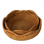 Rattan Wicker Woven Display Bowl for Fruit, Food, Bread Serving Basket | Rustic Circular Straw Tray Basket Storage Decorative (Flower Shape)