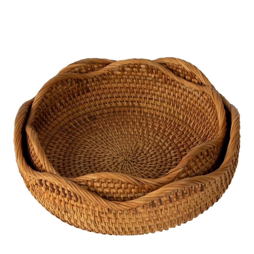 Rattan Wicker Woven Display Bowl for Fruit, Food, Bread Serving Basket | Rustic Circular Straw Tray Basket Storage Decorative (Flower Shape)