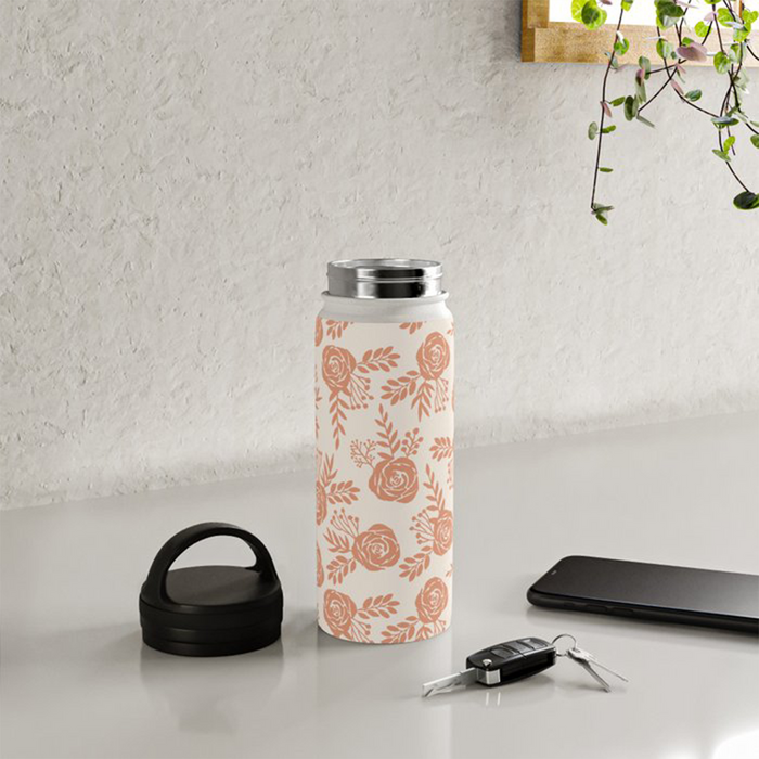 Warm Orange Floral Handle Lid Water Bottle