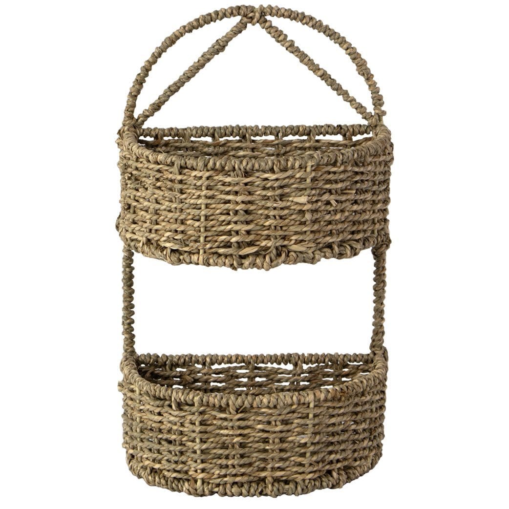 2-Tier Semi Circle Wicker Wall Hanging Storage Baskets for Home Décor and Display