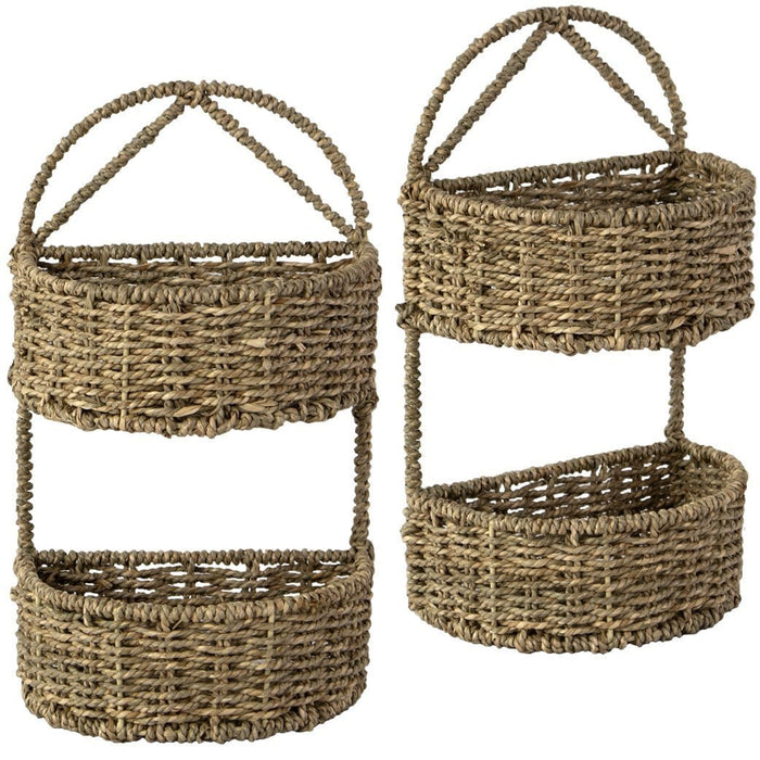 2-Tier Semi Circle Wicker Wall Hanging Storage Baskets for Home Décor and Display