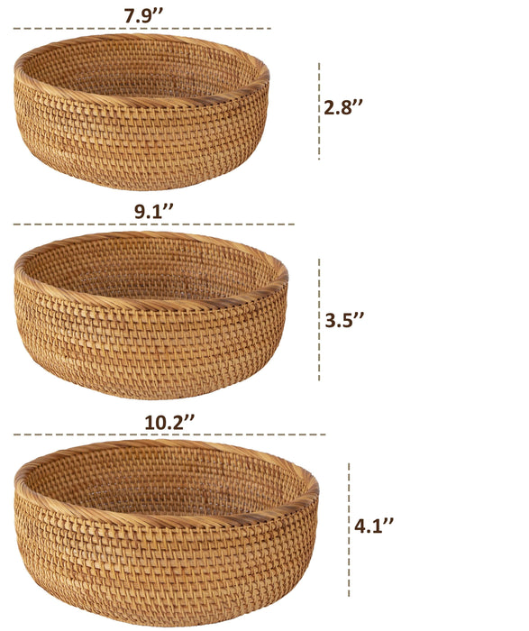 Bowl Shaped Wicker Basket Set | Tabletop Serving Bowls for Home and Restaurant