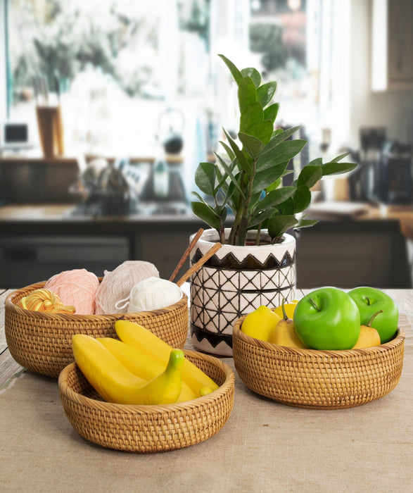 Bowl Shaped Wicker Basket Set | Tabletop Serving Bowls for Home and Restaurant