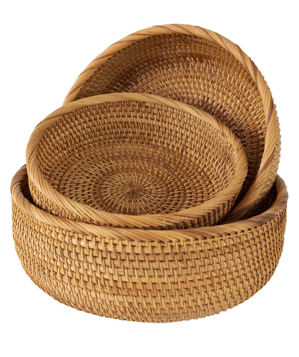 Bowl Shaped Wicker Basket Set | Tabletop Serving Bowls for Home and Restaurant