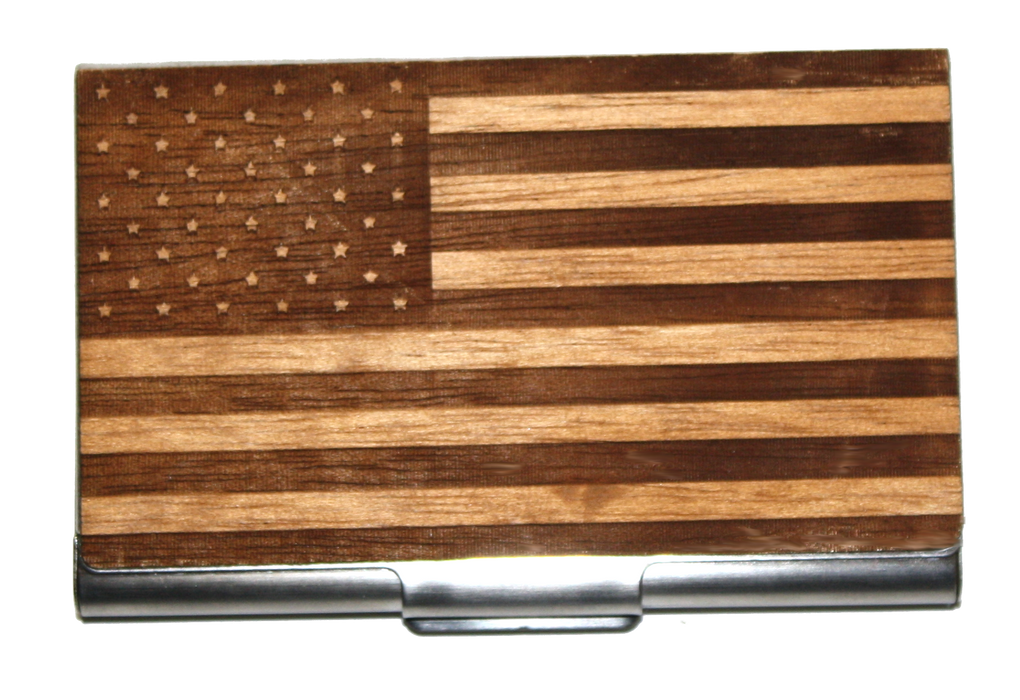 American Flag Wooden Business Card Holder