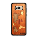 Slim Wooden Phone Case (Mahogany Inlay - World Map Traveler)