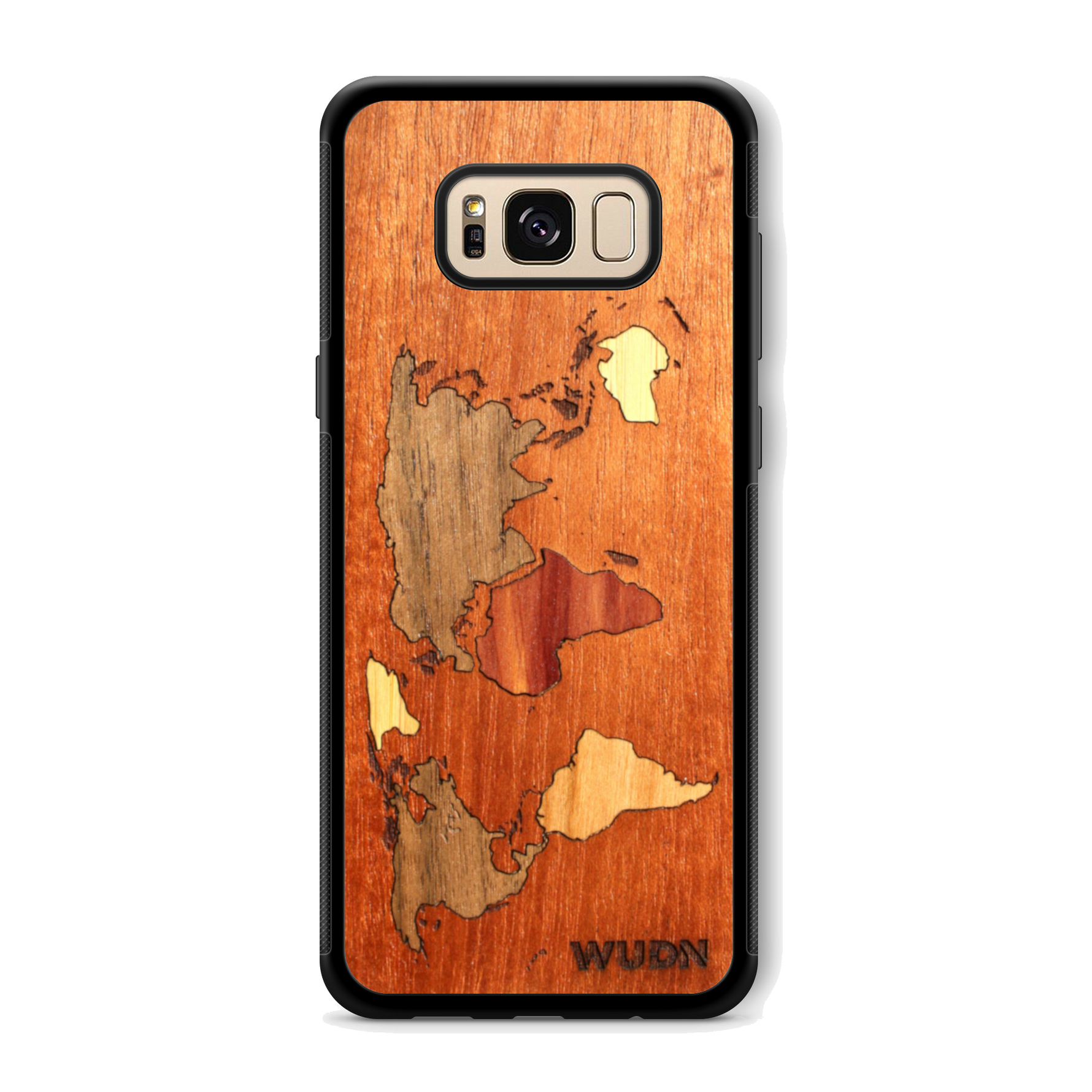 Slim Wooden Phone Case (Mahogany Inlay - World Map Traveler)