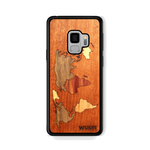 Slim Wooden Phone Case (Mahogany Inlay - World Map Traveler)