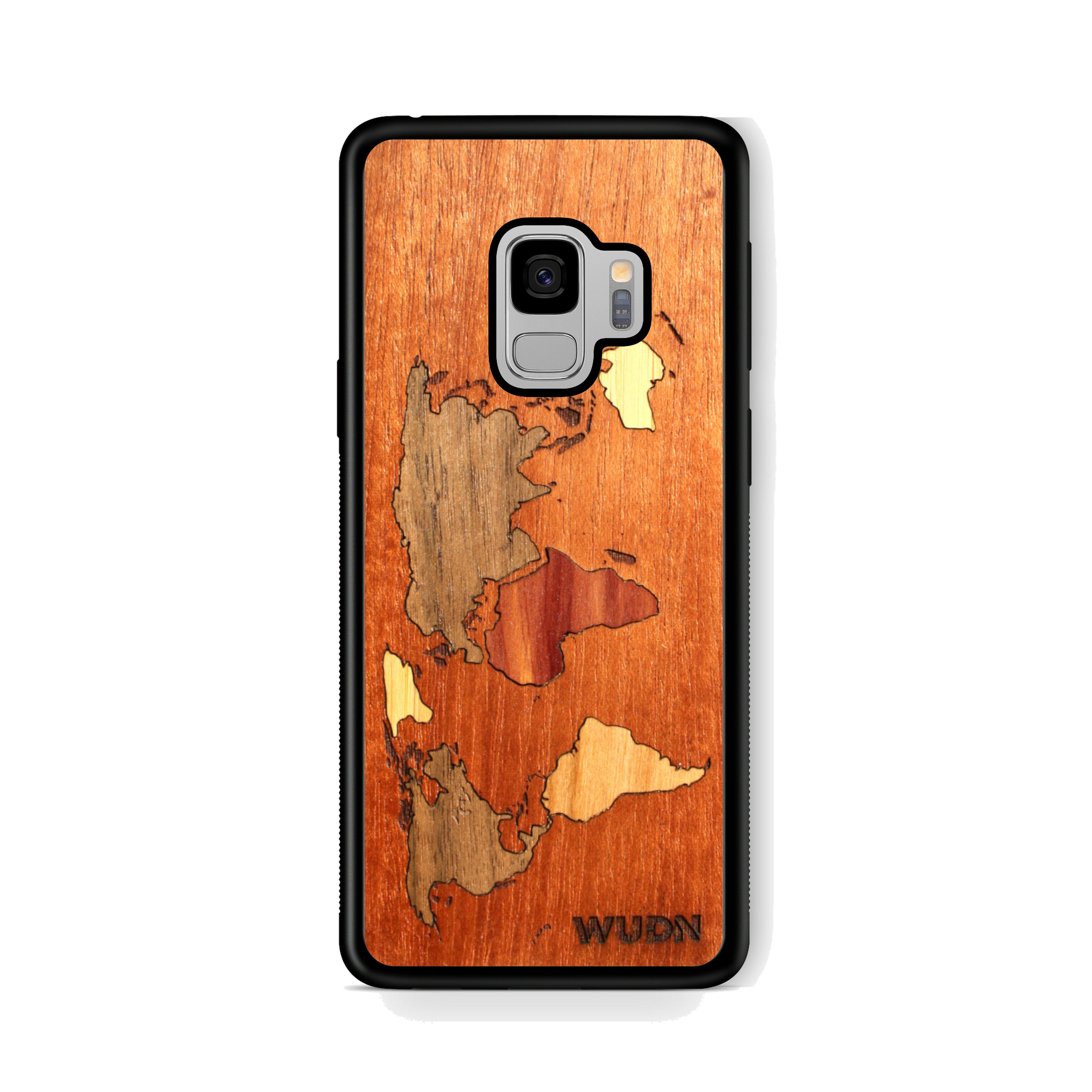 Slim Wooden Phone Case (Mahogany Inlay - World Map Traveler)