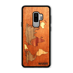 Slim Wooden Phone Case (Mahogany Inlay - World Map Traveler)