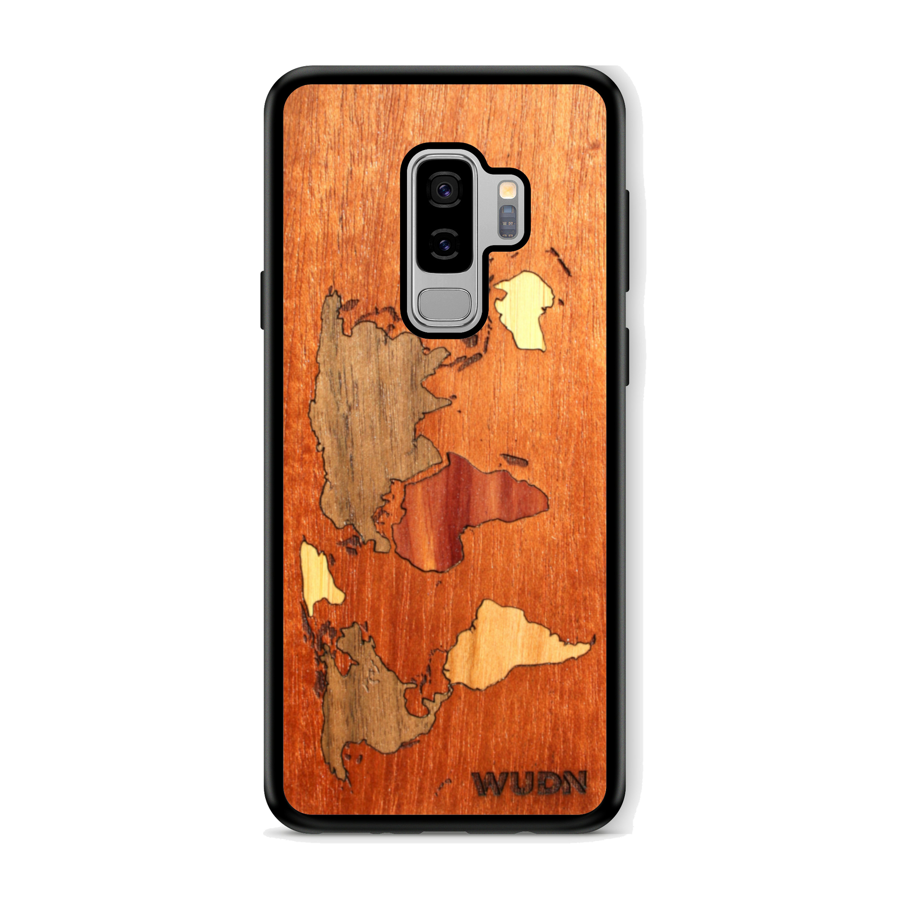Slim Wooden Phone Case (Mahogany Inlay - World Map Traveler)