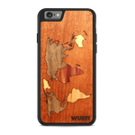 Slim Wooden Phone Case (Mahogany Inlay - World Map Traveler)