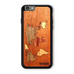 Slim Wooden Phone Case (Mahogany Inlay - World Map Traveler)