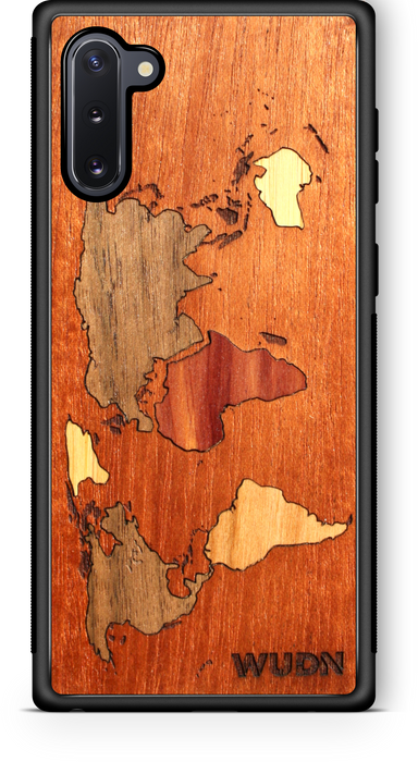 Slim Wooden Phone Case (Mahogany Inlay - World Map Traveler)