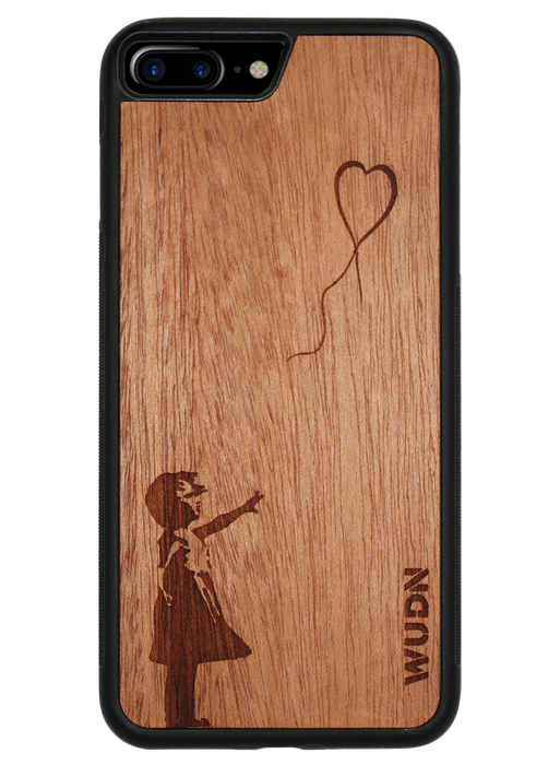 Slim Wooden Phone Case (Banksy Girl With a Balloon in Mahogany)