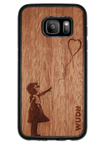 Slim Wooden Phone Case (Banksy Girl With a Balloon in Mahogany)