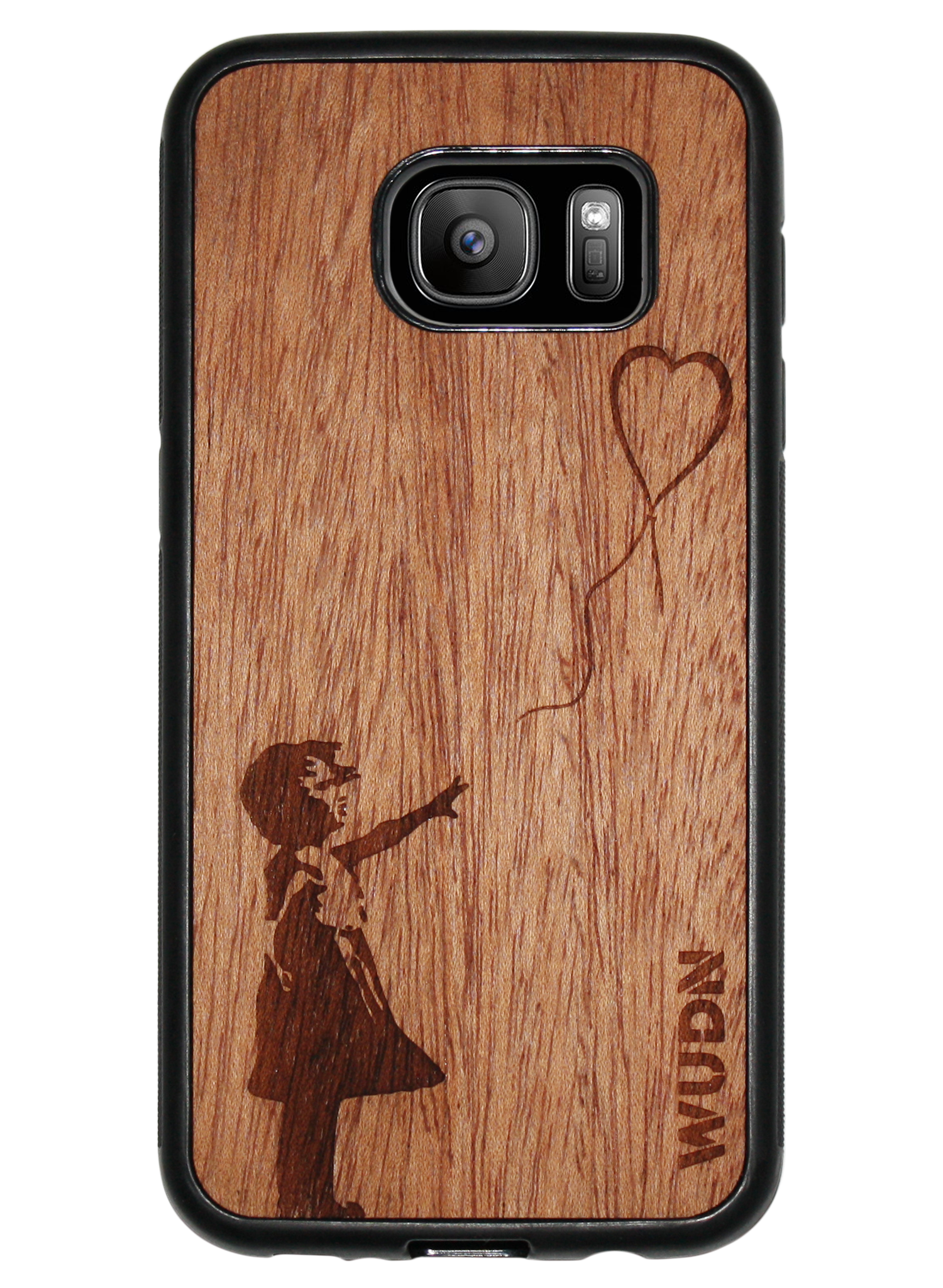 Slim Wooden Phone Case (Banksy Girl With a Balloon in Mahogany)