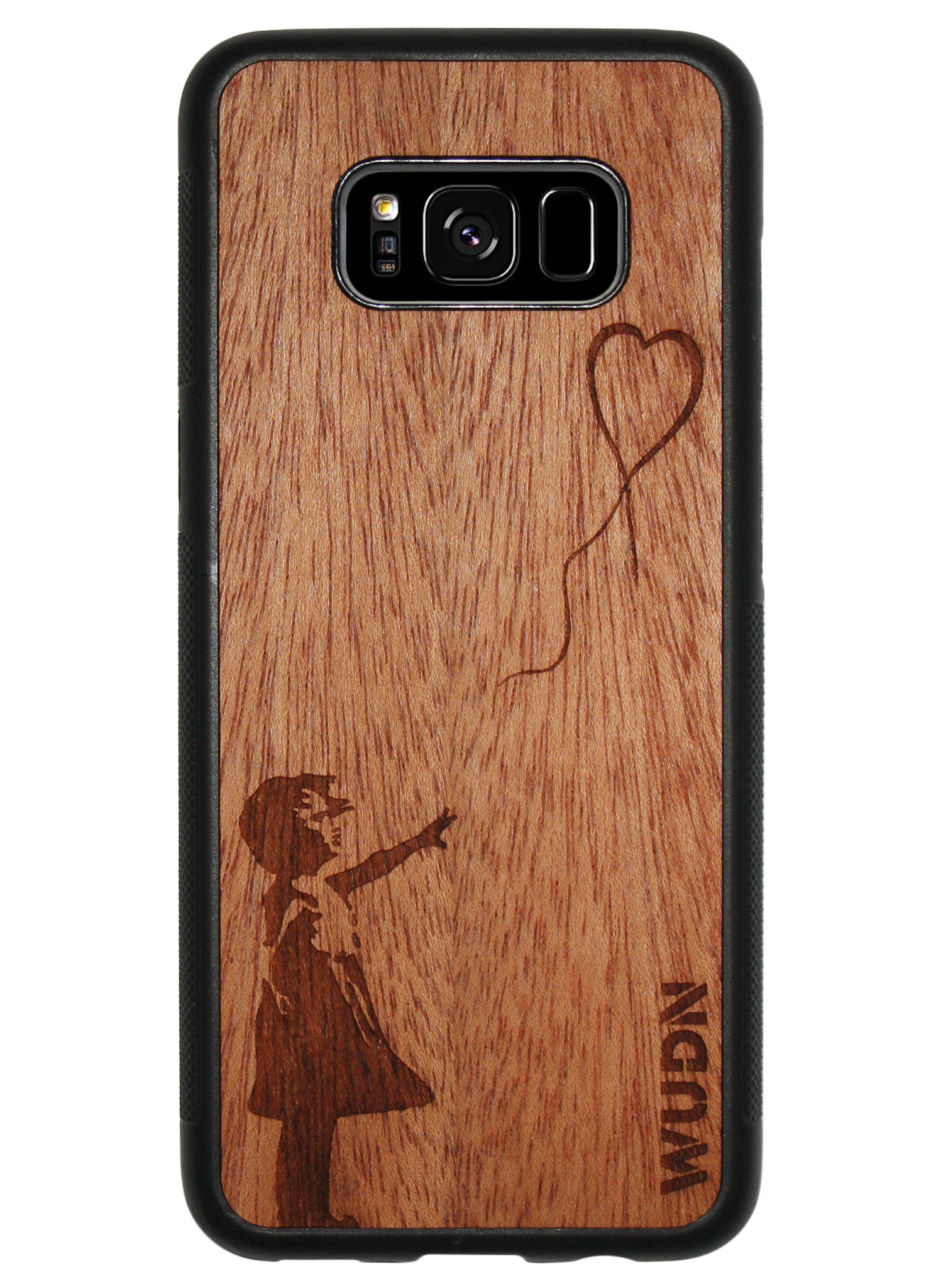 Slim Wooden Phone Case (Banksy Girl With a Balloon in Mahogany)