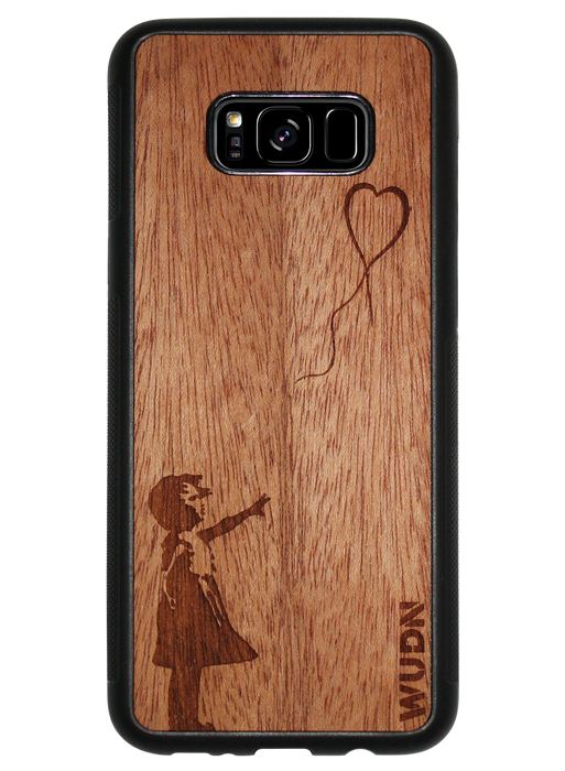 Slim Wooden Phone Case (Banksy Girl With a Balloon in Mahogany)