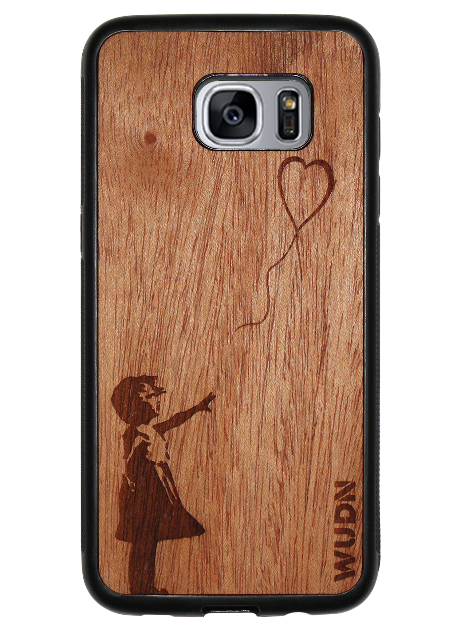 Slim Wooden Phone Case (Banksy Girl With a Balloon in Mahogany)