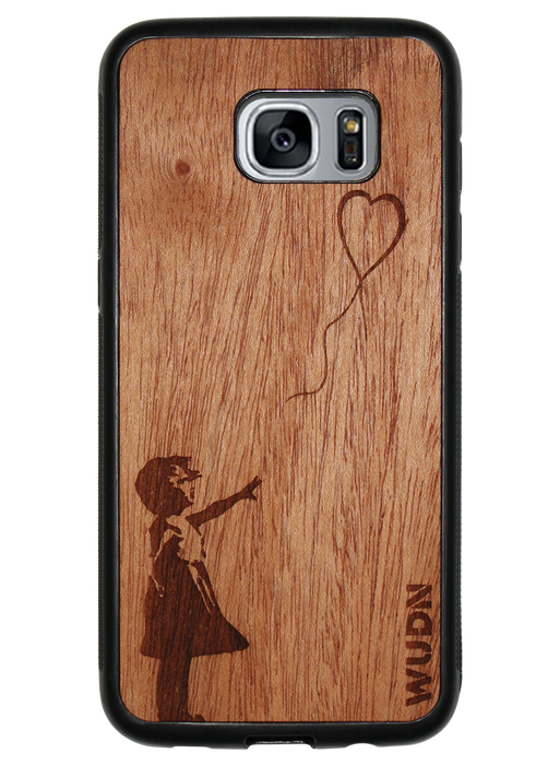 Slim Wooden Phone Case (Banksy Girl With a Balloon in Mahogany)