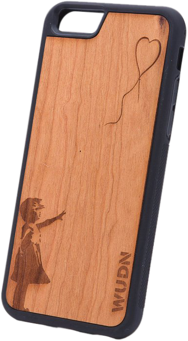 Slim Wooden Phone Case (Banksy Girl With a Balloon in Mahogany)