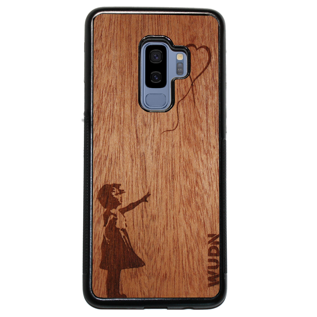 Slim Wooden Phone Case (Banksy Girl With a Balloon in Mahogany)