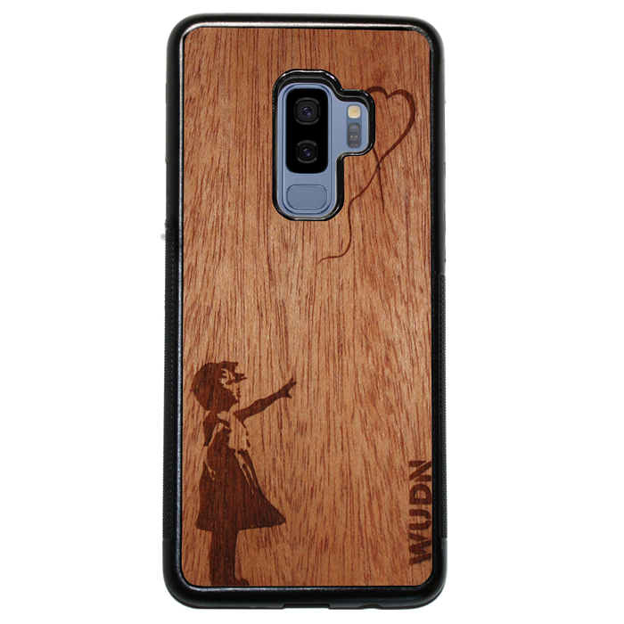 Slim Wooden Phone Case (Banksy Girl With a Balloon in Mahogany)