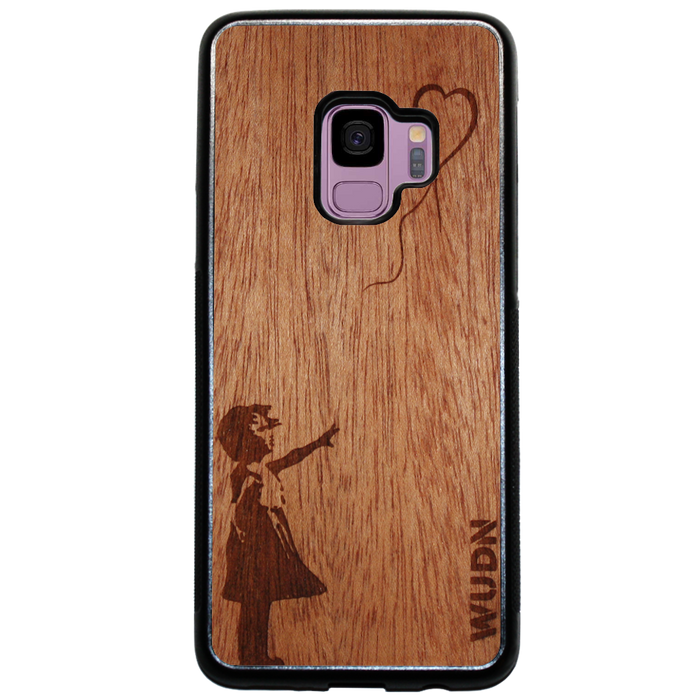 Slim Wooden Phone Case (Banksy Girl With a Balloon in Mahogany)