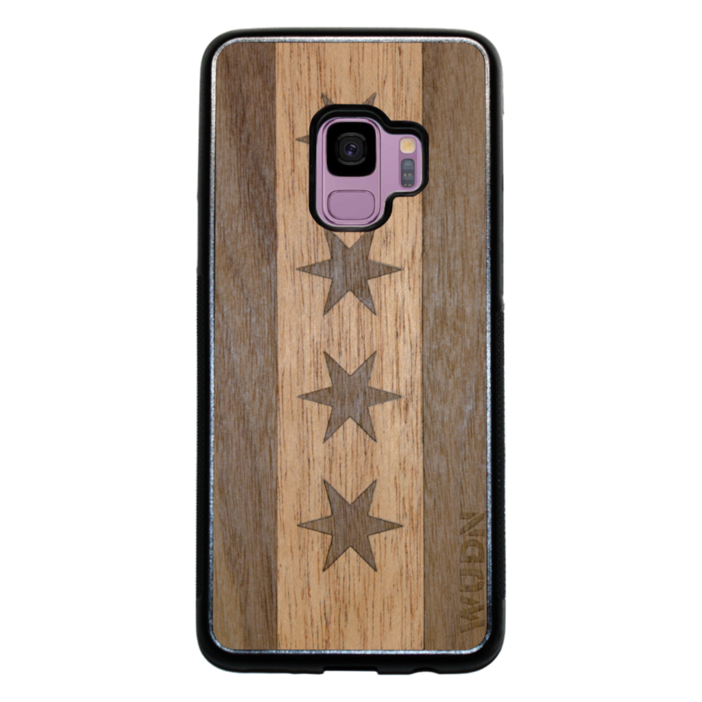 Slim Wooden Phone Case (Chicago Traveler in Mahogany & Black Walnut)