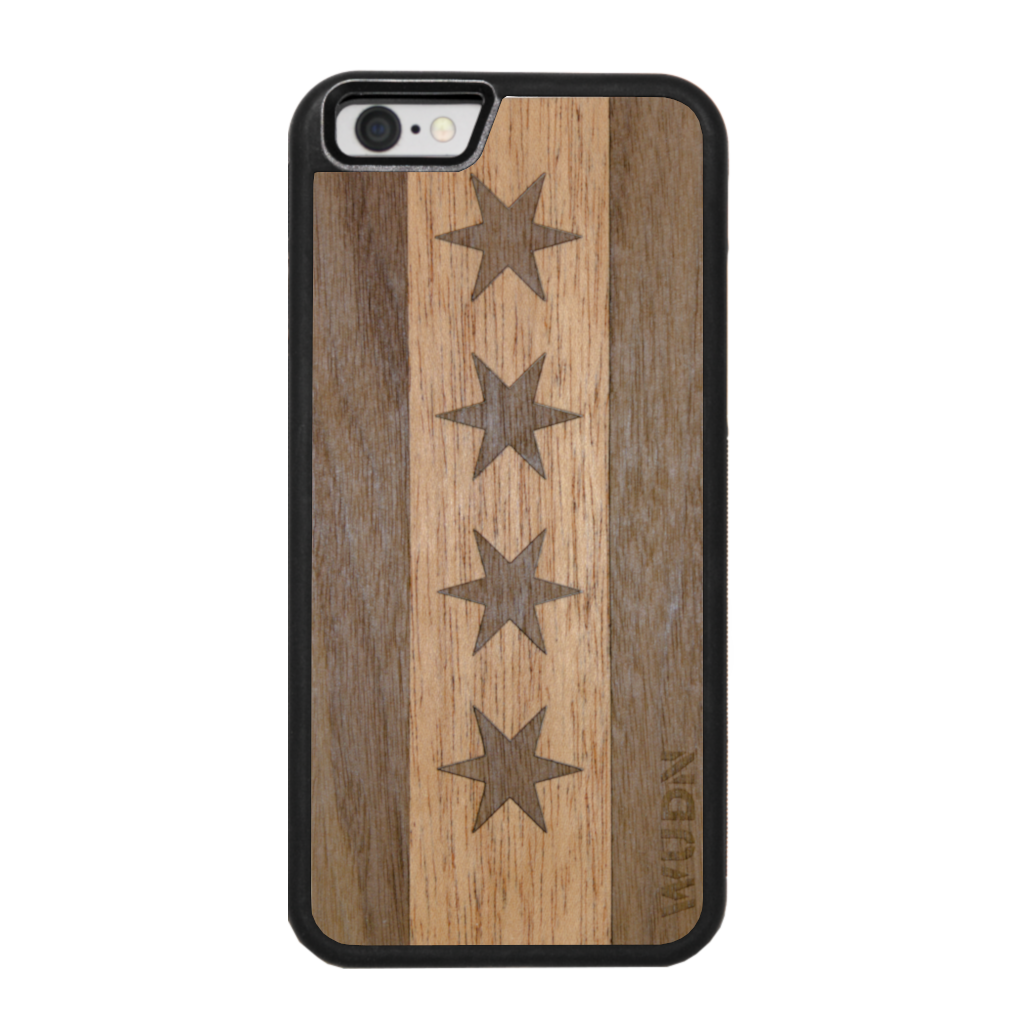 Slim Wooden Phone Case (Chicago Traveler in Mahogany & Black Walnut)