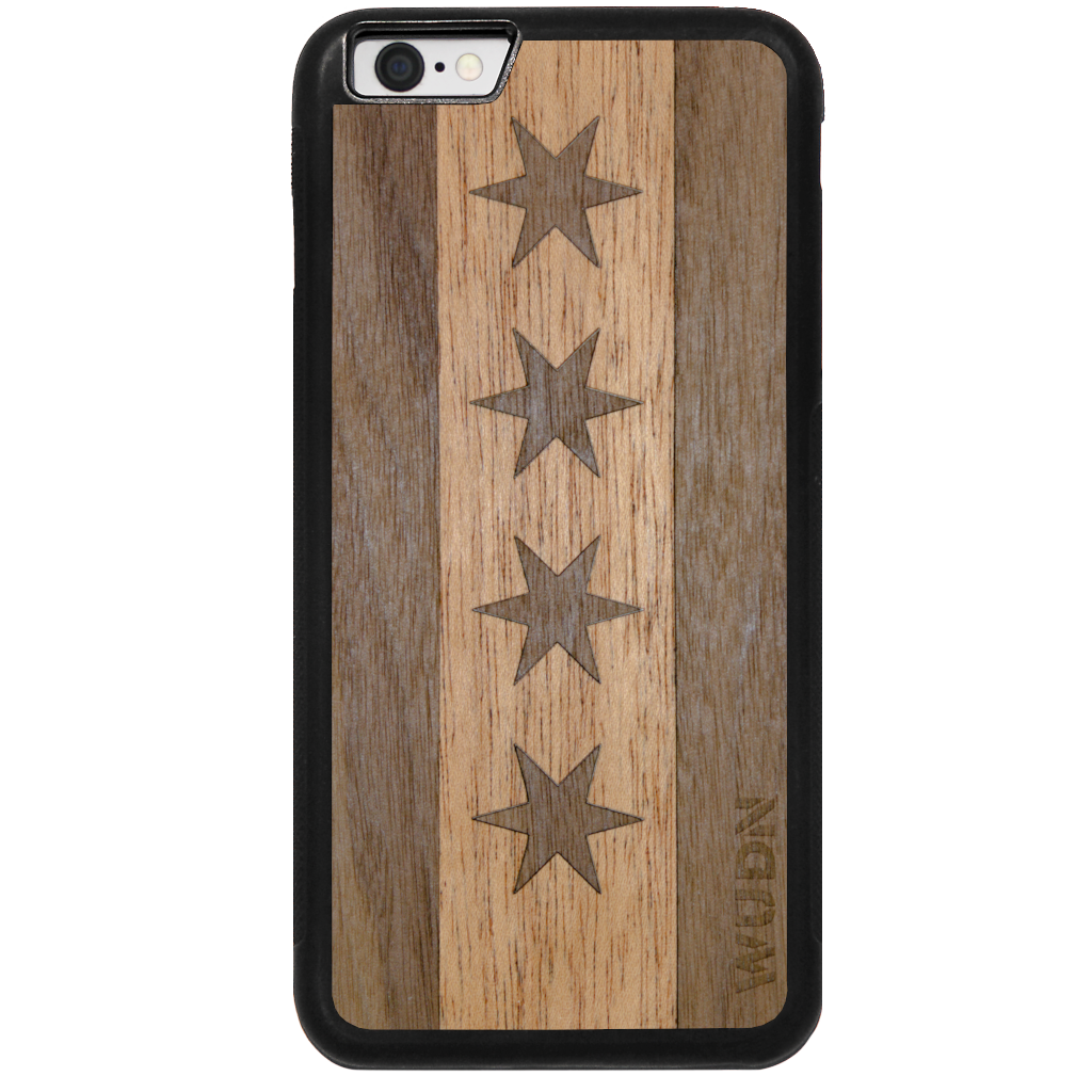 Slim Wooden Phone Case (Chicago Traveler in Mahogany & Black Walnut)