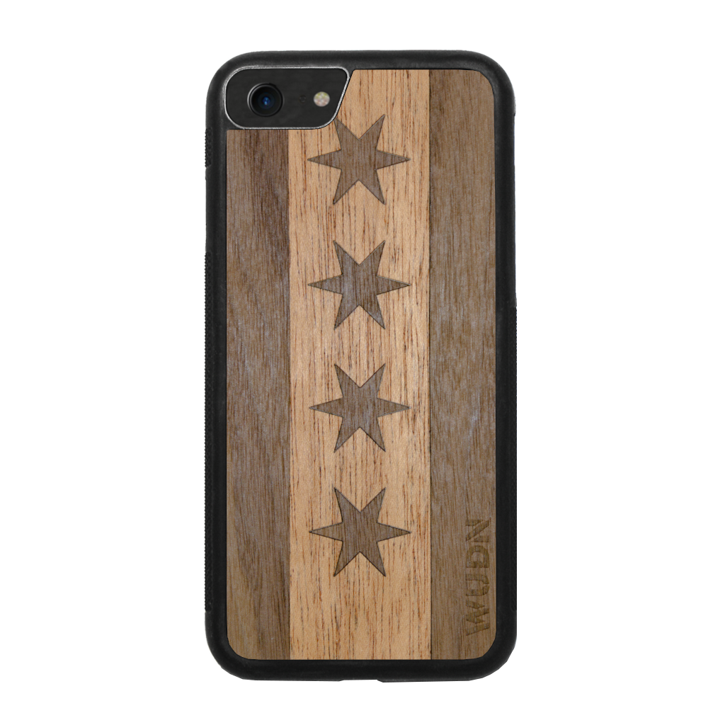Slim Wooden Phone Case (Chicago Traveler in Mahogany & Black Walnut)