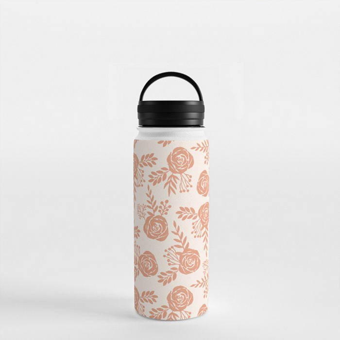 Warm Orange Floral Handle Lid Water Bottle